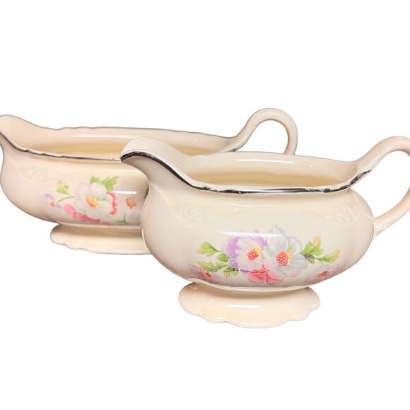 Homer Laughlin Virginia Rose Gravy Boat And Creamer - Picture 2 of 14